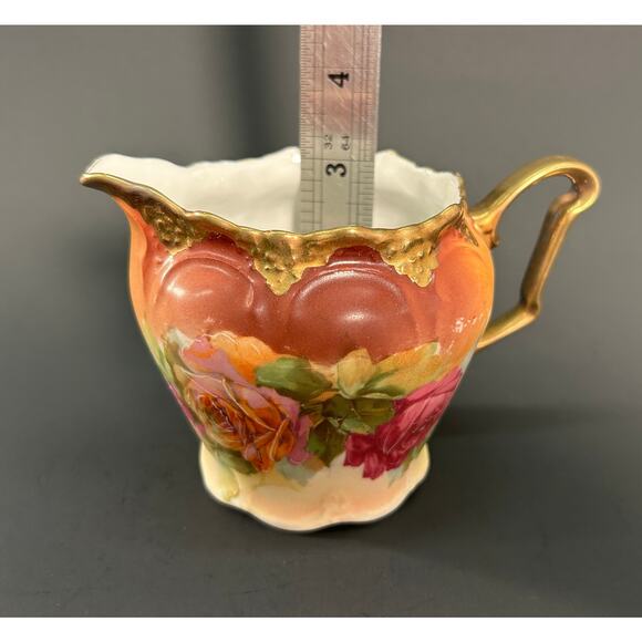 Victorian Rose Porcelain Creamer, German Three Crown - Satin China Gold Trim - Picture 7 of 9